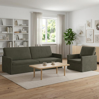 Sofa Set 2 pcs Light Grey Corduroy Fabric