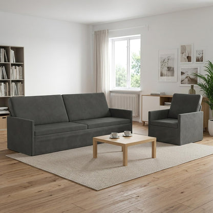 Sofa Set 2 pcs Dark Grey Corduroy Fabric