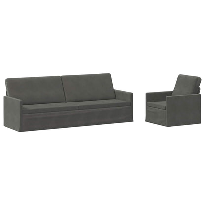 Sofa Set 2 pcs Dark Grey Corduroy Fabric