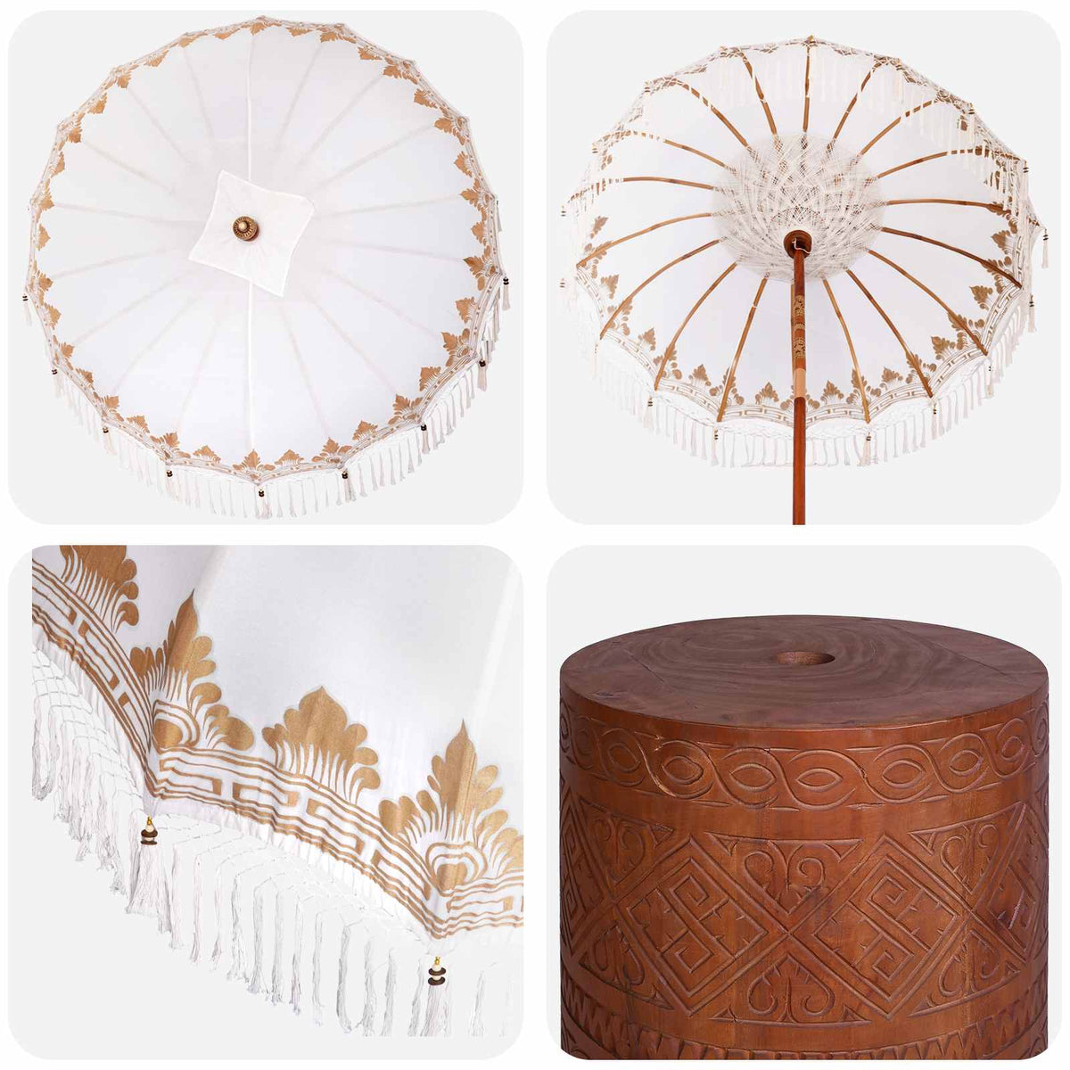 Balinese Parasol with Base 2 pcs Cream