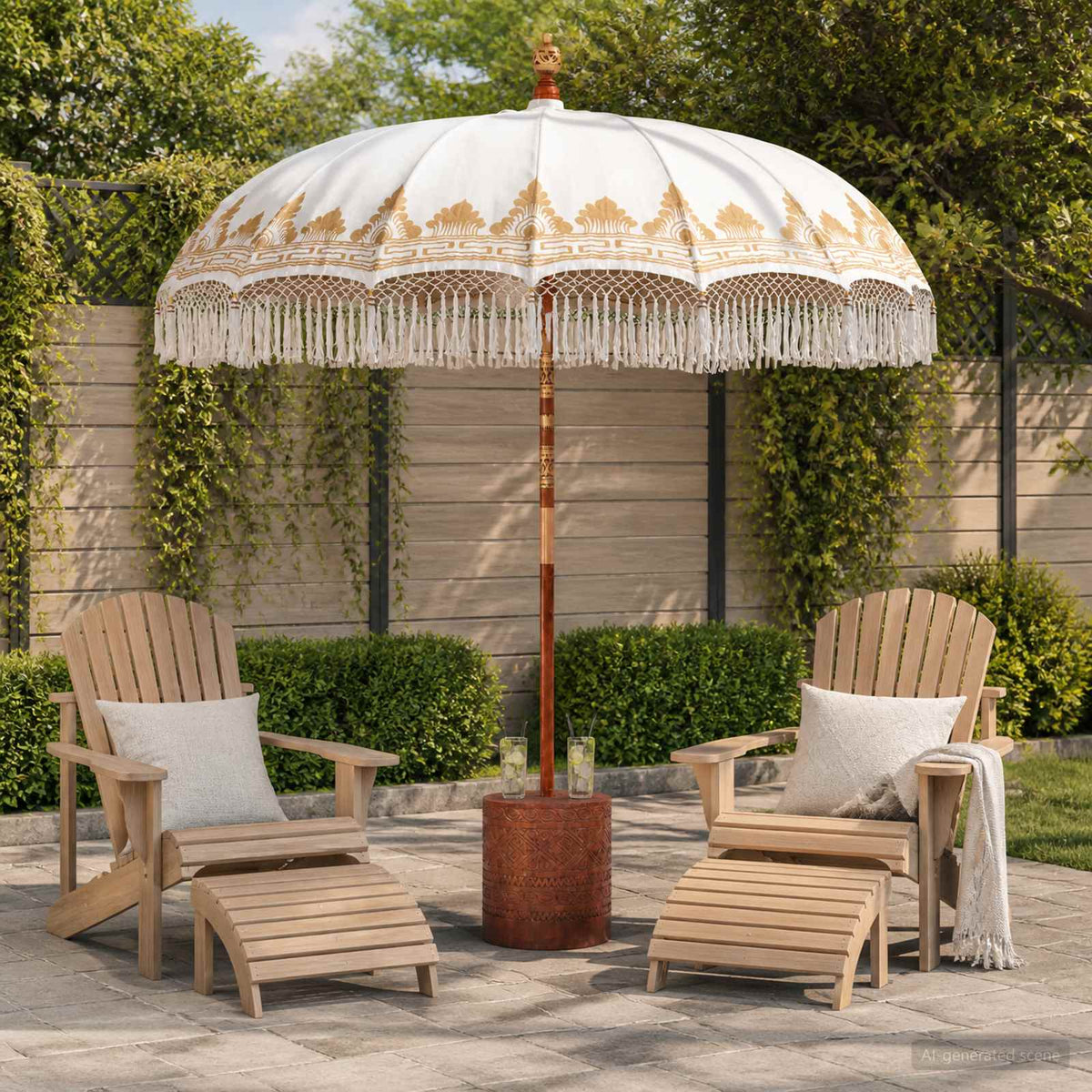 Balinese Parasol with Base Ø 210-220 cm Cream and Brown