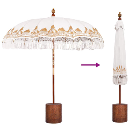 Balinese Parasol with Base Ø 210-220 cm Cream and Brown