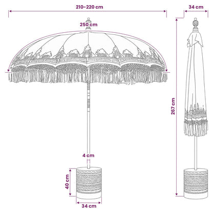Balinese Parasol with Base Ø 210-220 cm Cream and Brown