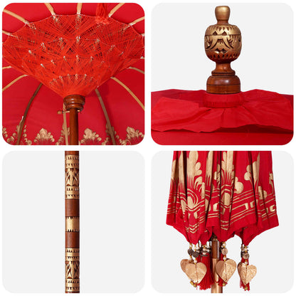 Balinese Parasol with Base 260 190 x 190 x 295 cm Red and Brown