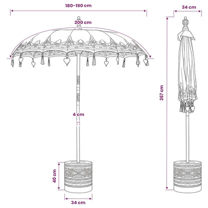 Balinese Parasol with Base 190 x 190 x 295 cm Yellow and Brown