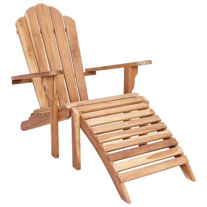 Garden Adirondack Chair with Footrest Natural Solid Teak Wood