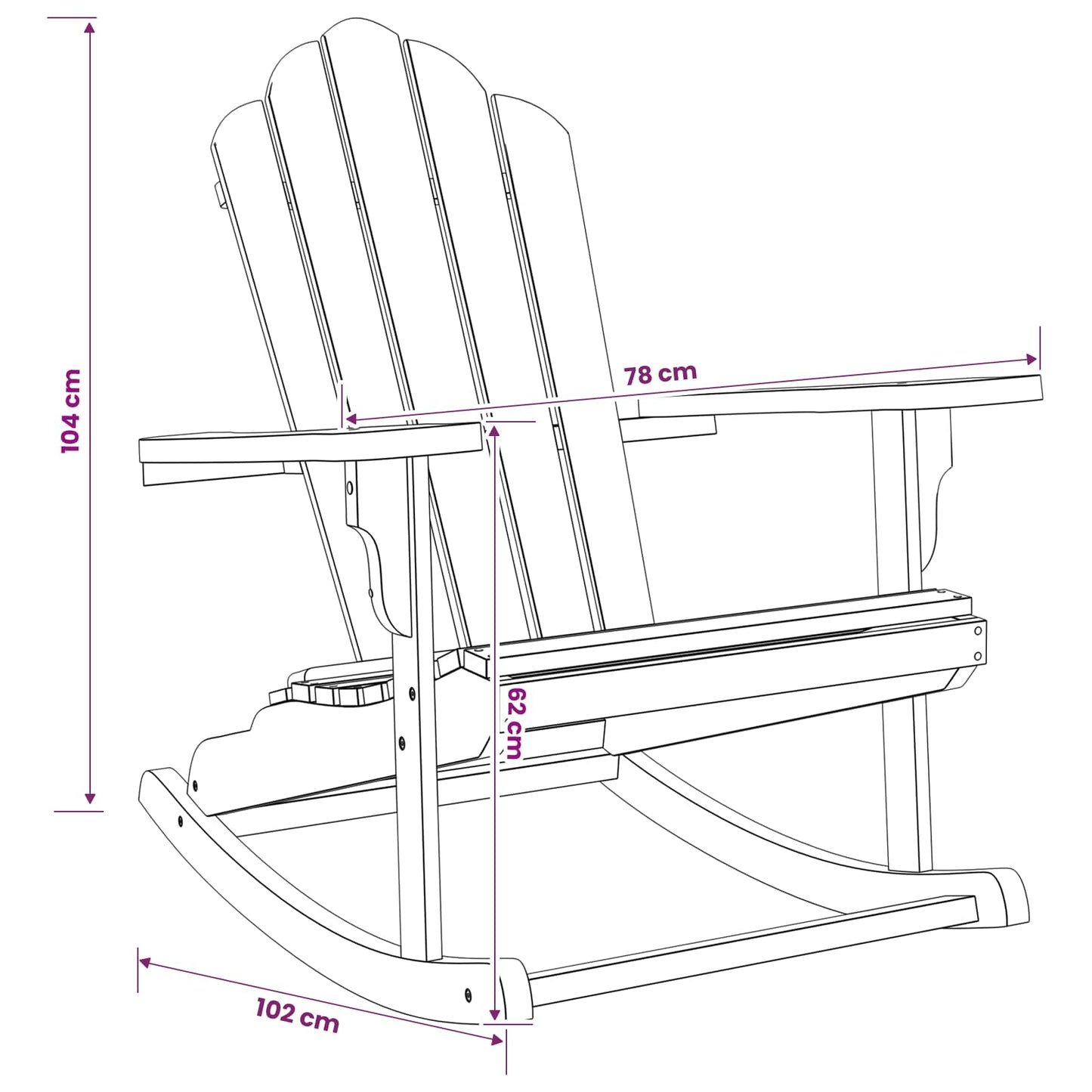 Garden Adirondack Rocking Chair Natural Solid Teak wood
