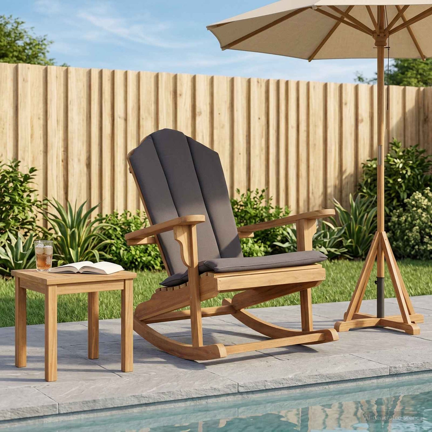 Garden Adirondack Rocking Chair Natural Solid Teak wood