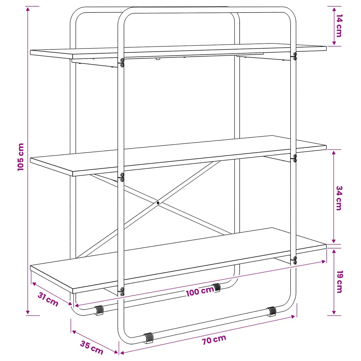 Bookshelf 3-Tier 100 x 35 x 105 cm PB Grey Sonoma