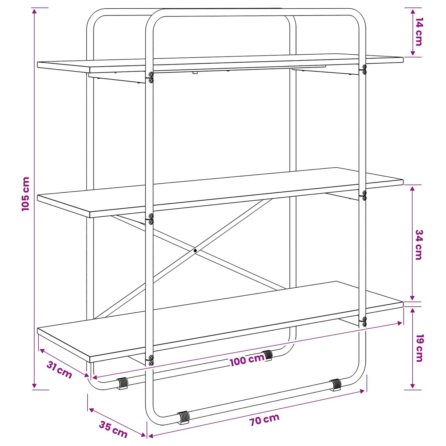 Bookshelf 3-Tier 100 x 35 x 105 cm PB Oak Wood
