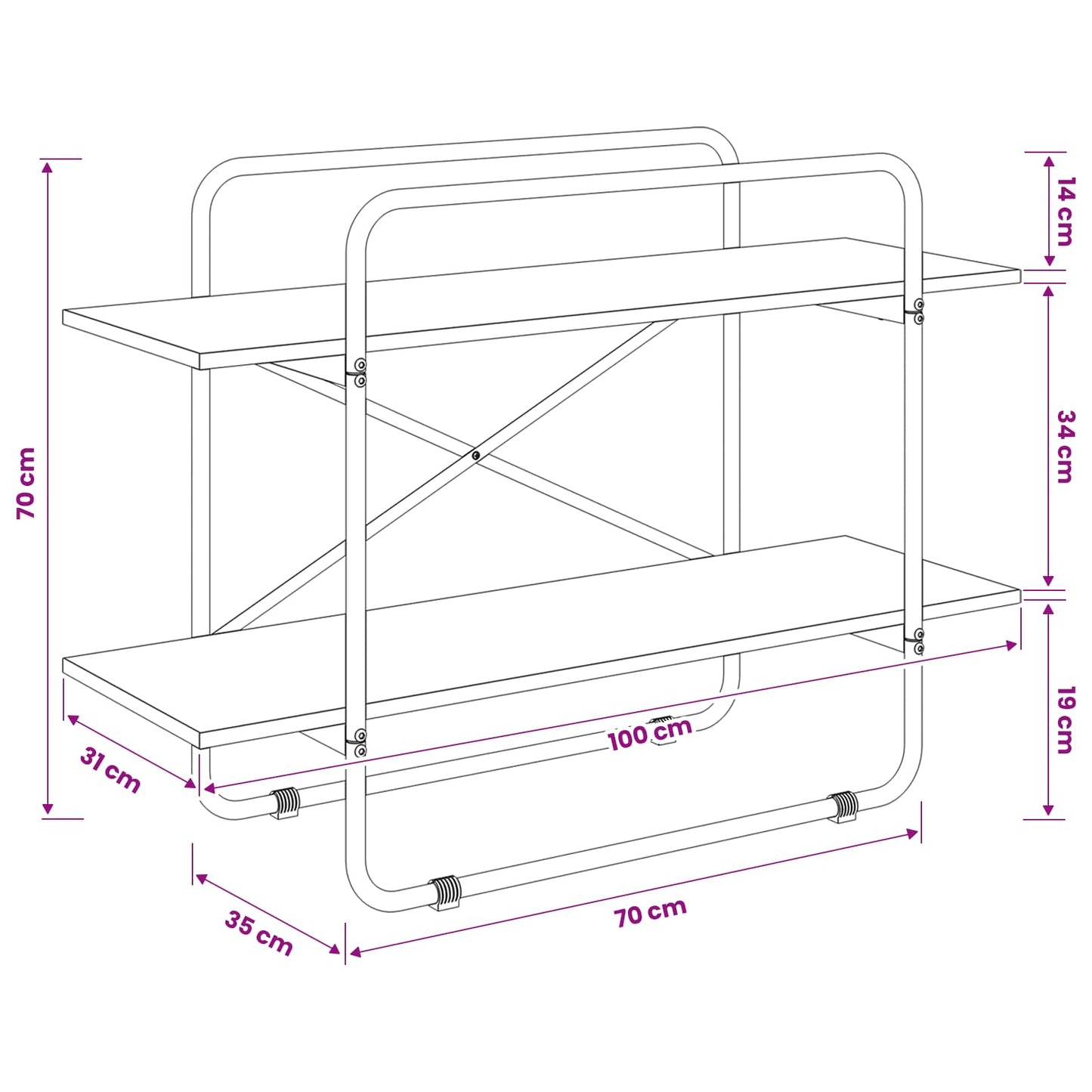 Bookshelf 2-Tier 100 x 35 x 70 cm PB Grey Sonoma