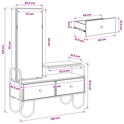 Dressing Table Sonoma Oak 100 x 36.5 x 136 cm Engineered Wood