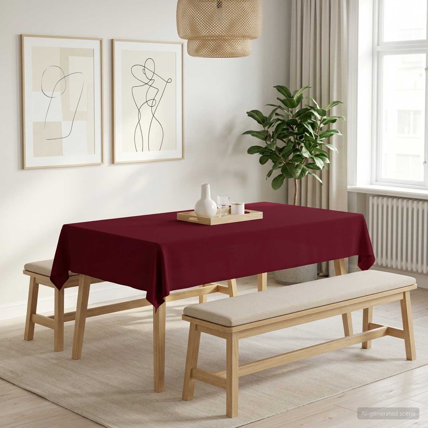 Table Cloth Rectangular Wine Red 140 x 260 cm Polyester