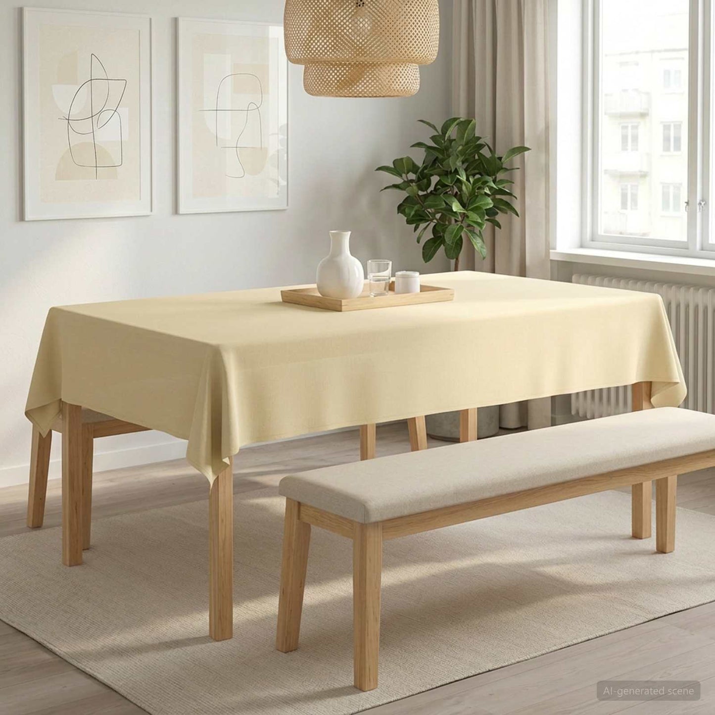 Table Cloth Rectangular Cream White 140 x 200 cm Polyester