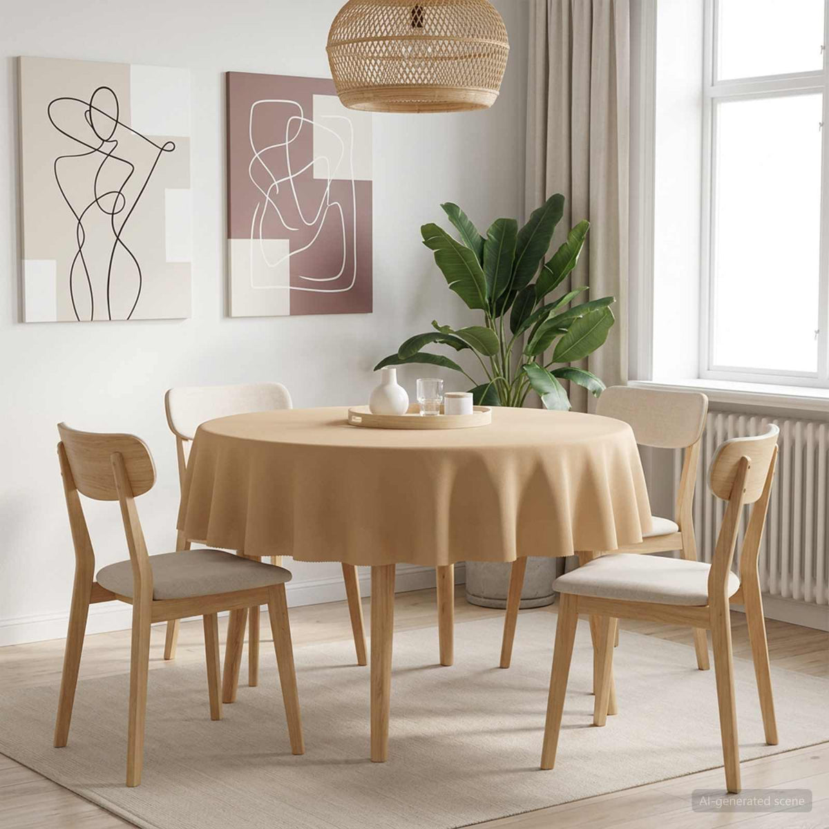 Table Cloth 5 pcs Round Beige Ø 180 cm Polyester