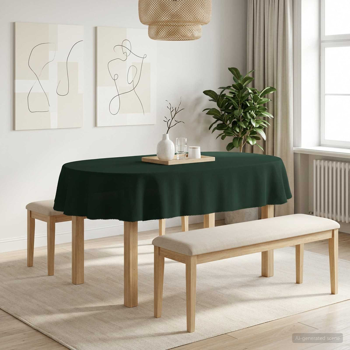 Table Cloth 5 pcs Oval Dark Green 160 x 220 cm Polyester
