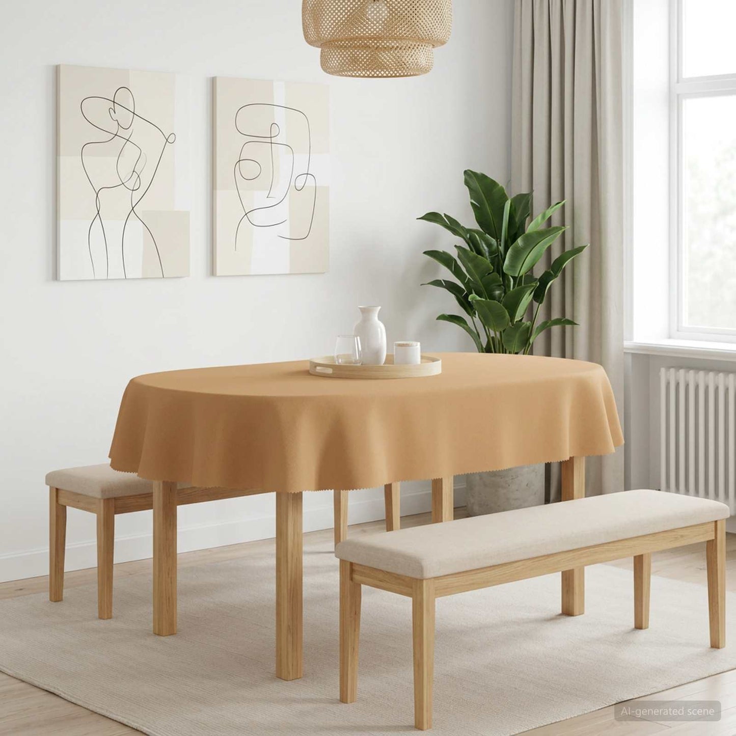 Table Cloth 5 pcs Oval Beige 130 x 180 cm Polyester