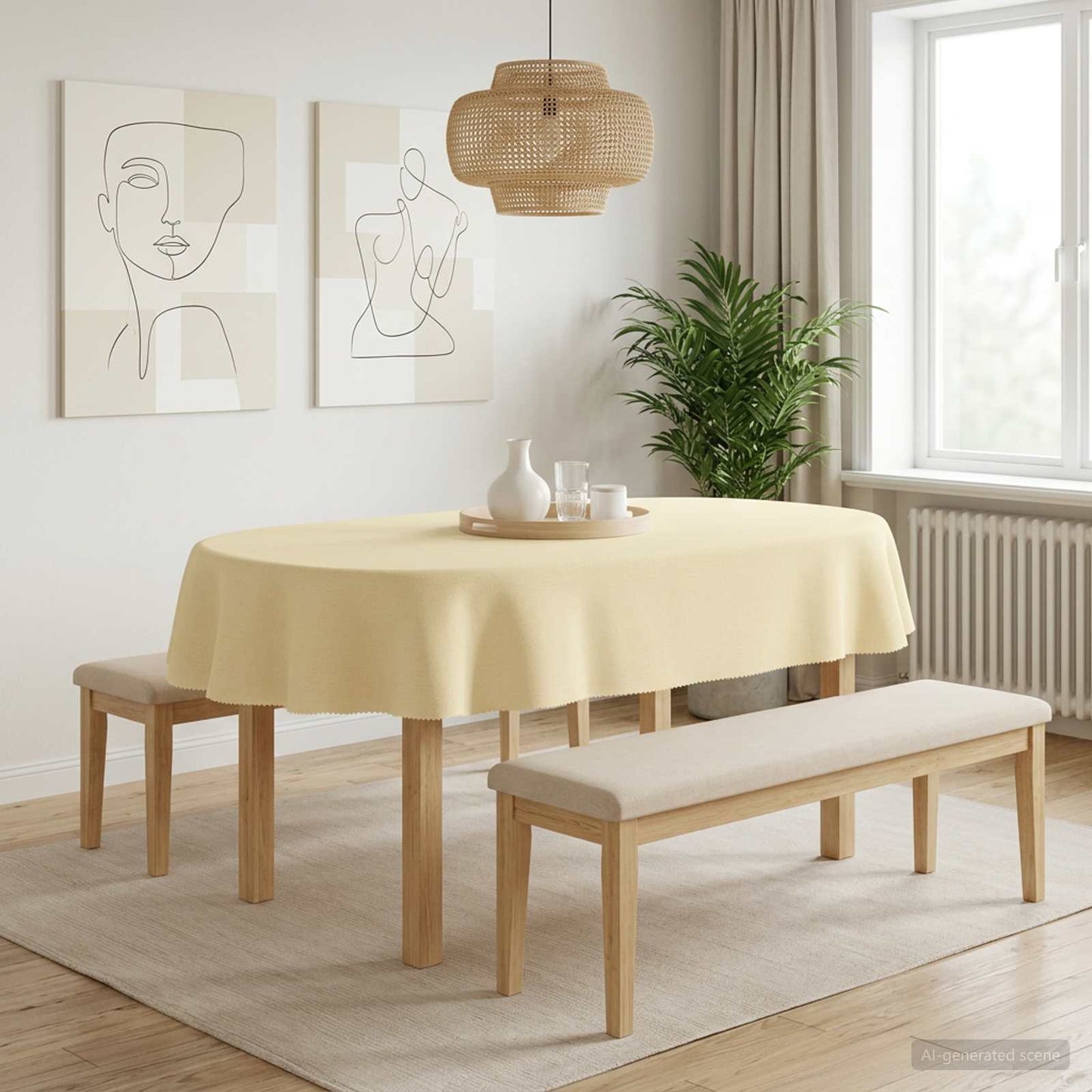 Table Cloth 5 pcs Oval Cream White 130 x 180 cm Polyester