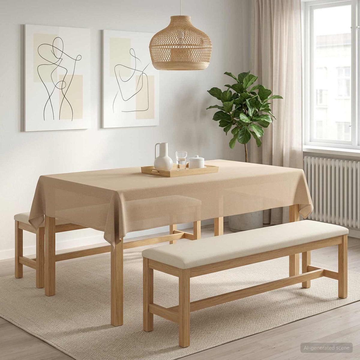 Table Cloth Rectangular Beige 140 x 220 cm