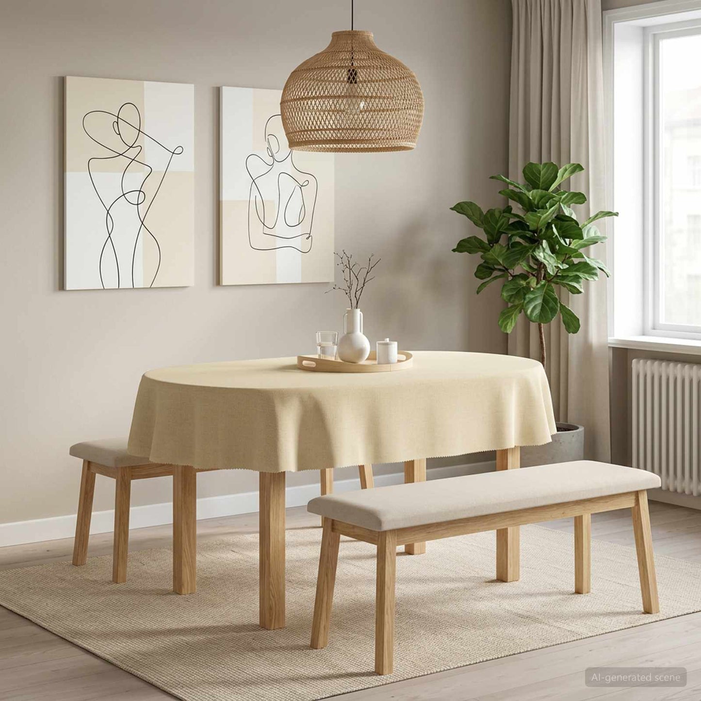Table Cloth Oval Cream White 130 x 220 cm