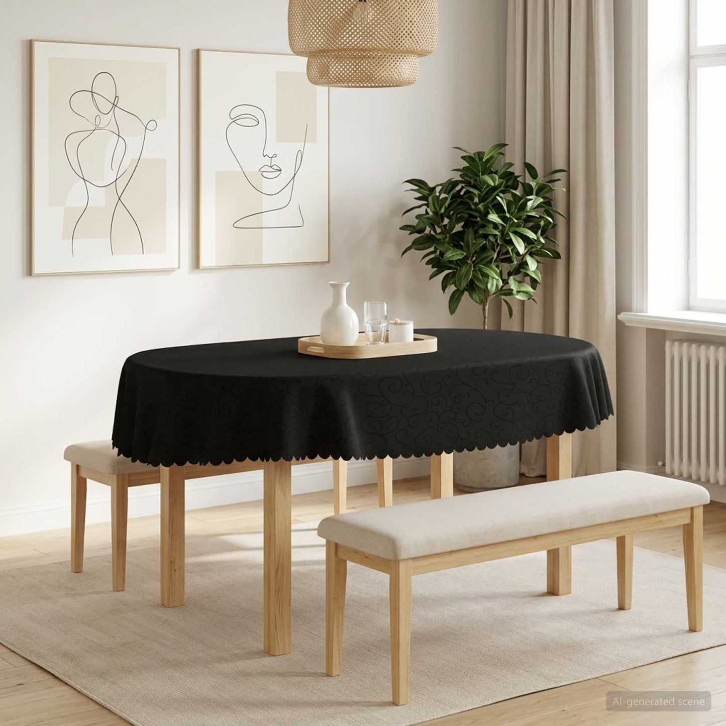 Table Cloth Oval Dark Grey 130 x 220 cm