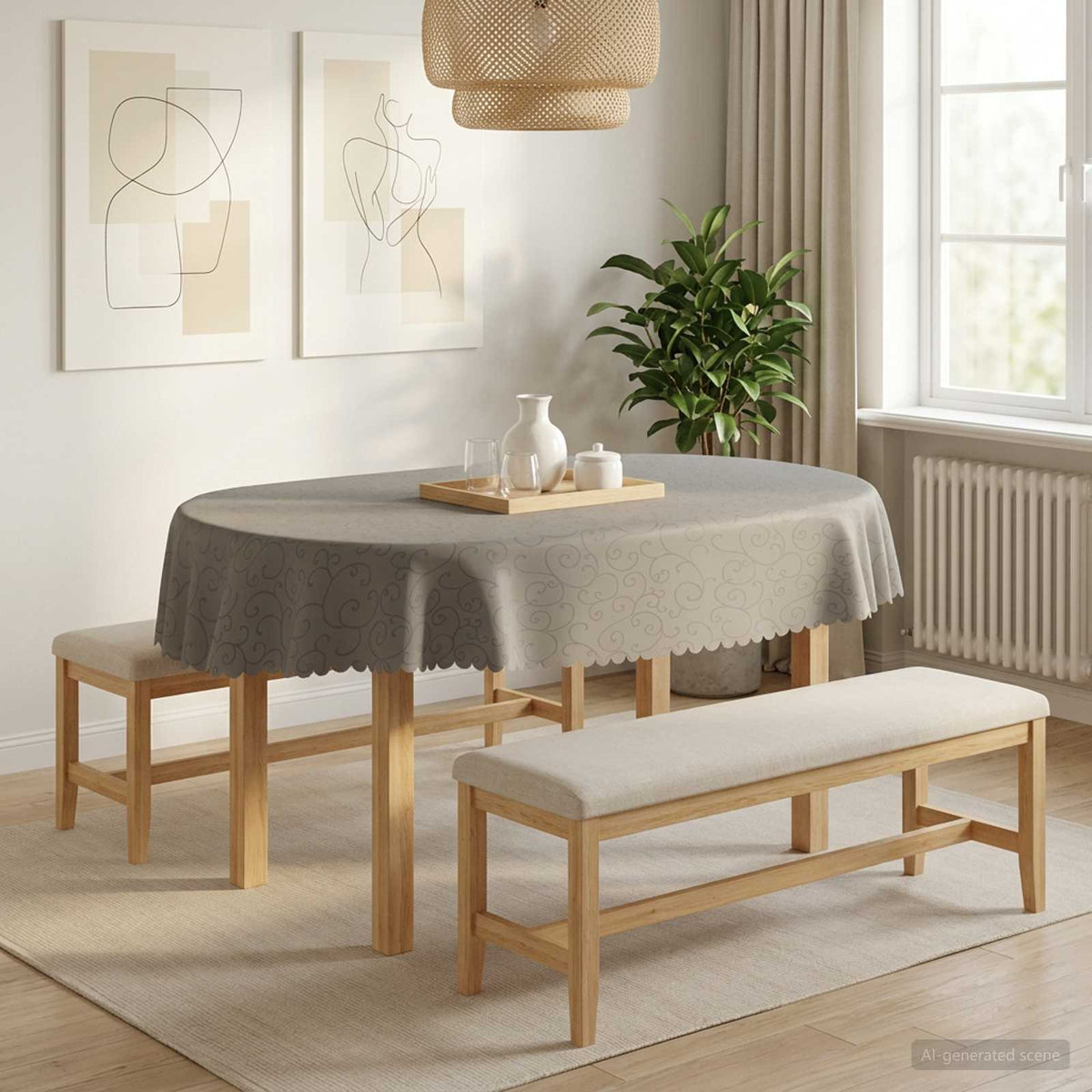 Table Cloth Oval Light Grey 130 x 220 cm