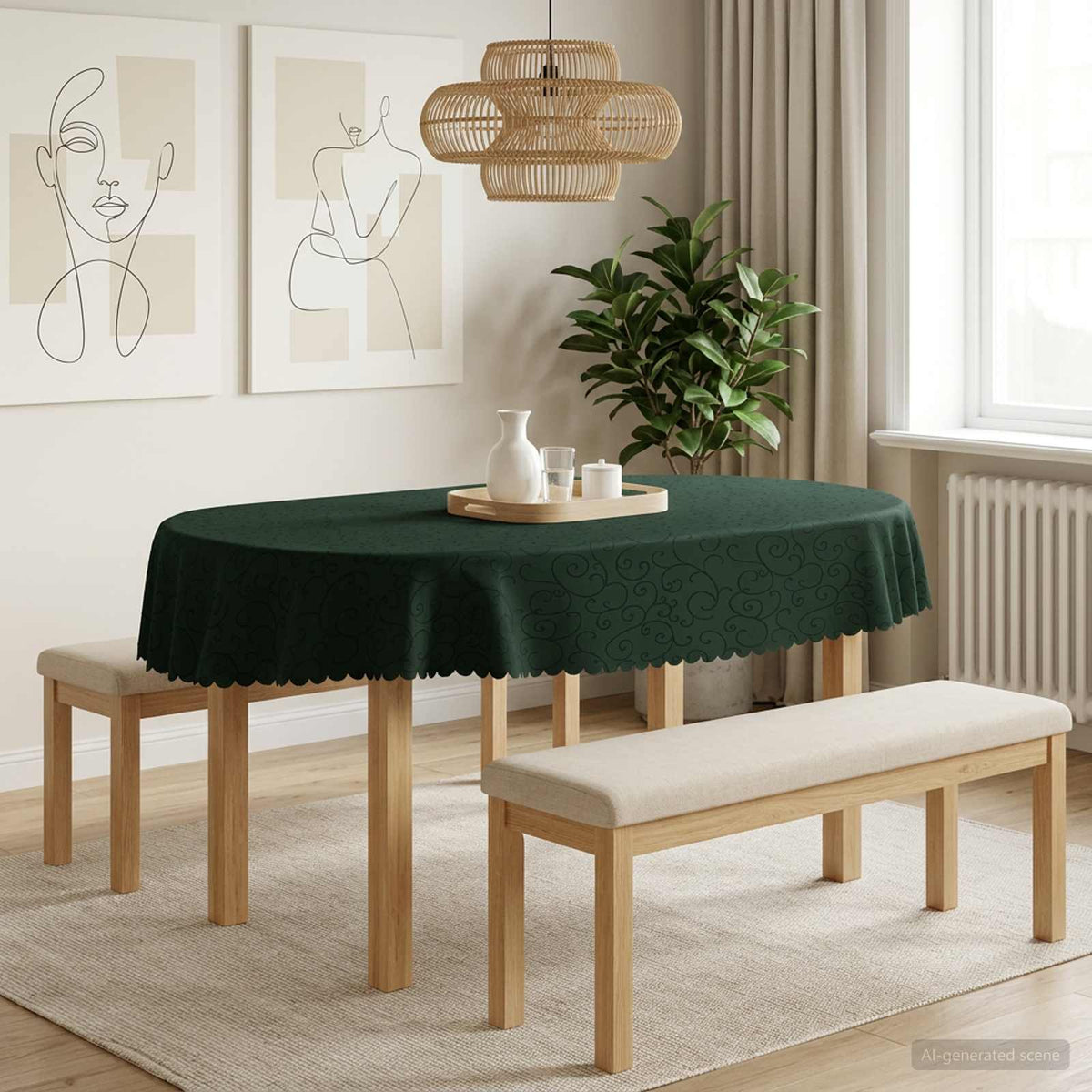 Table Cloth Oval Dark Green 160 x 220 cm