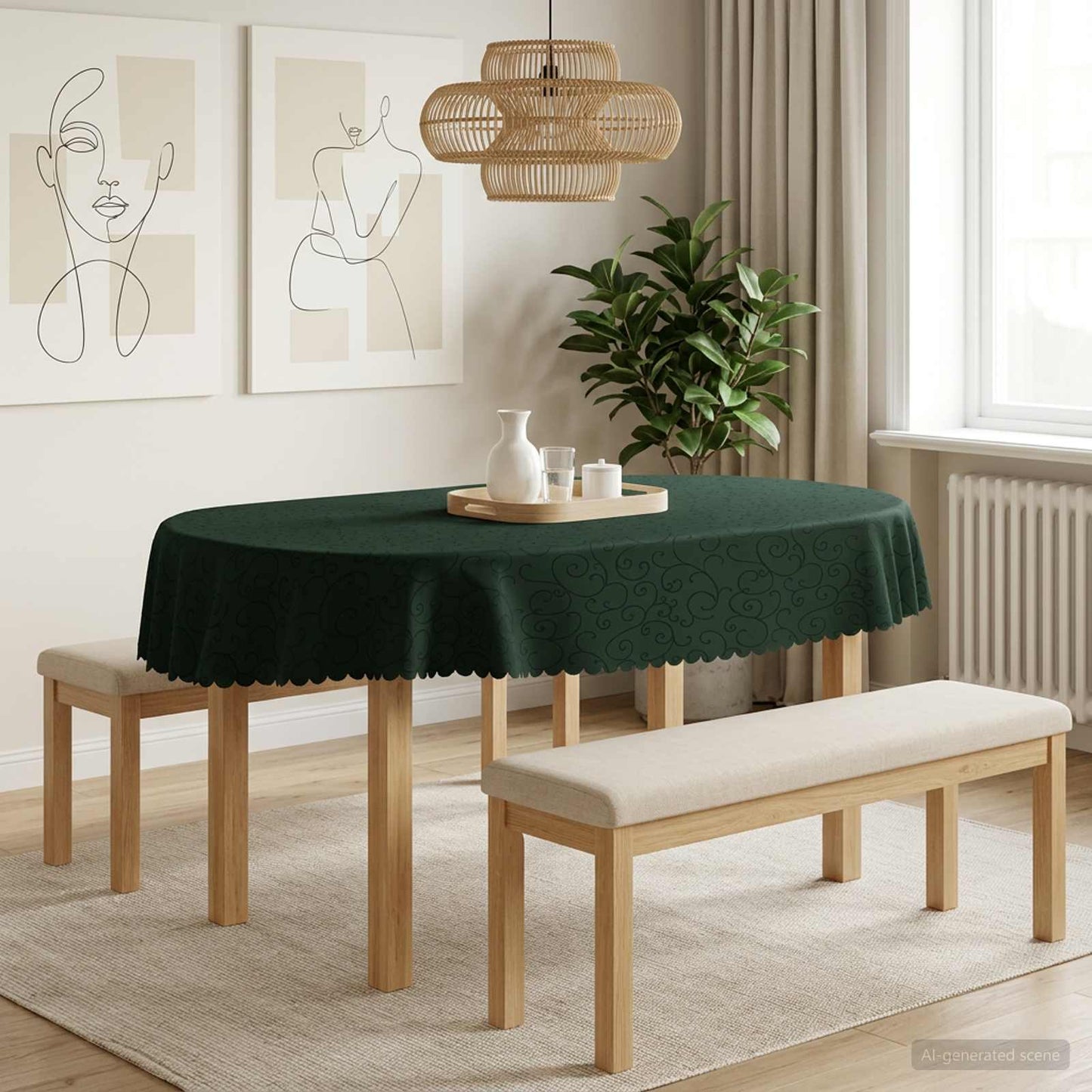 Table Cloth 5 pcs Oval Dark Green 130 x 180 cm