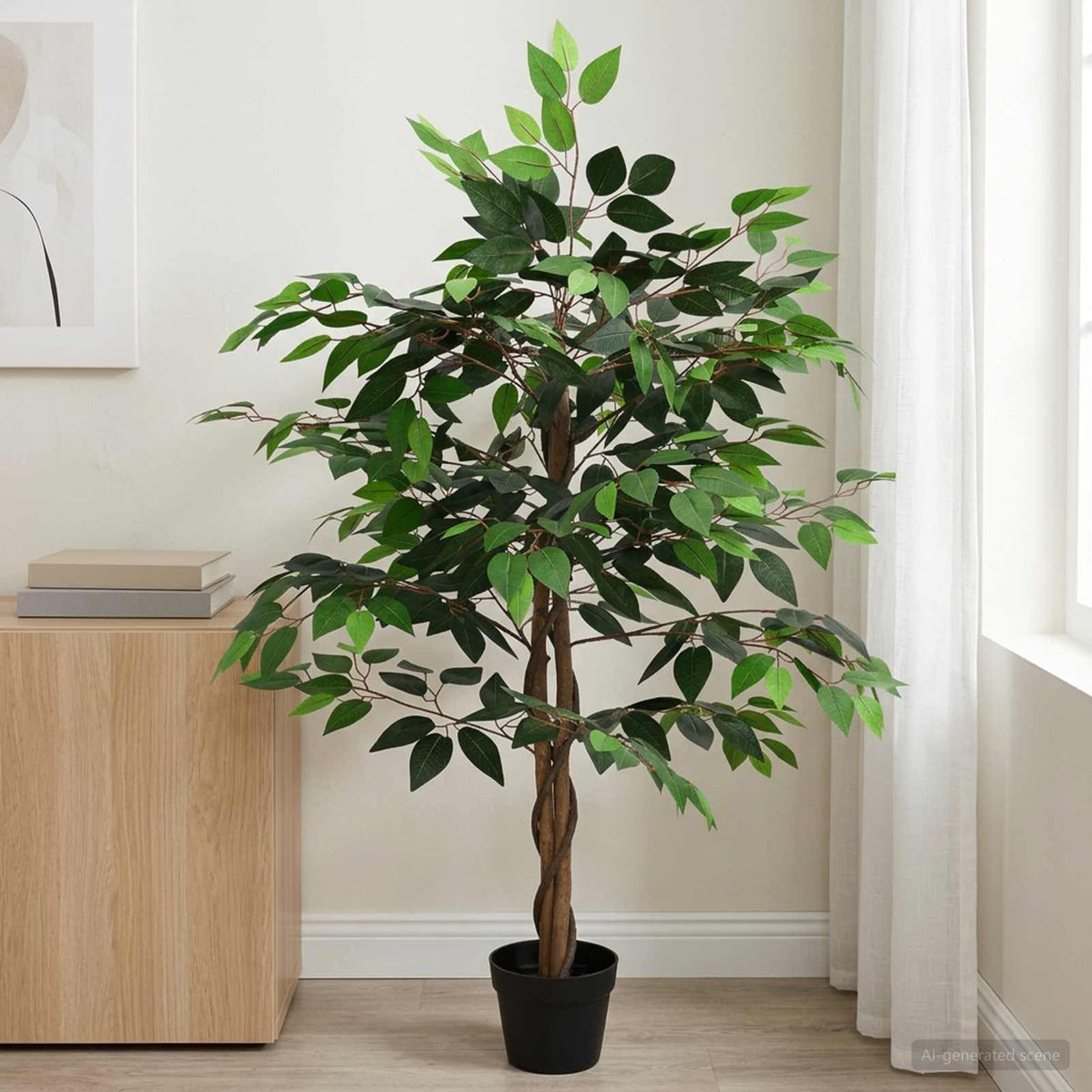Artificial Ficus Plant Green 90 x 16 x 110 cm Fabric and Wood