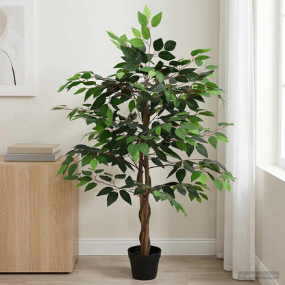 Artificial Ficus Plant Green 90 x 16 x 110 cm Fabric and Wood