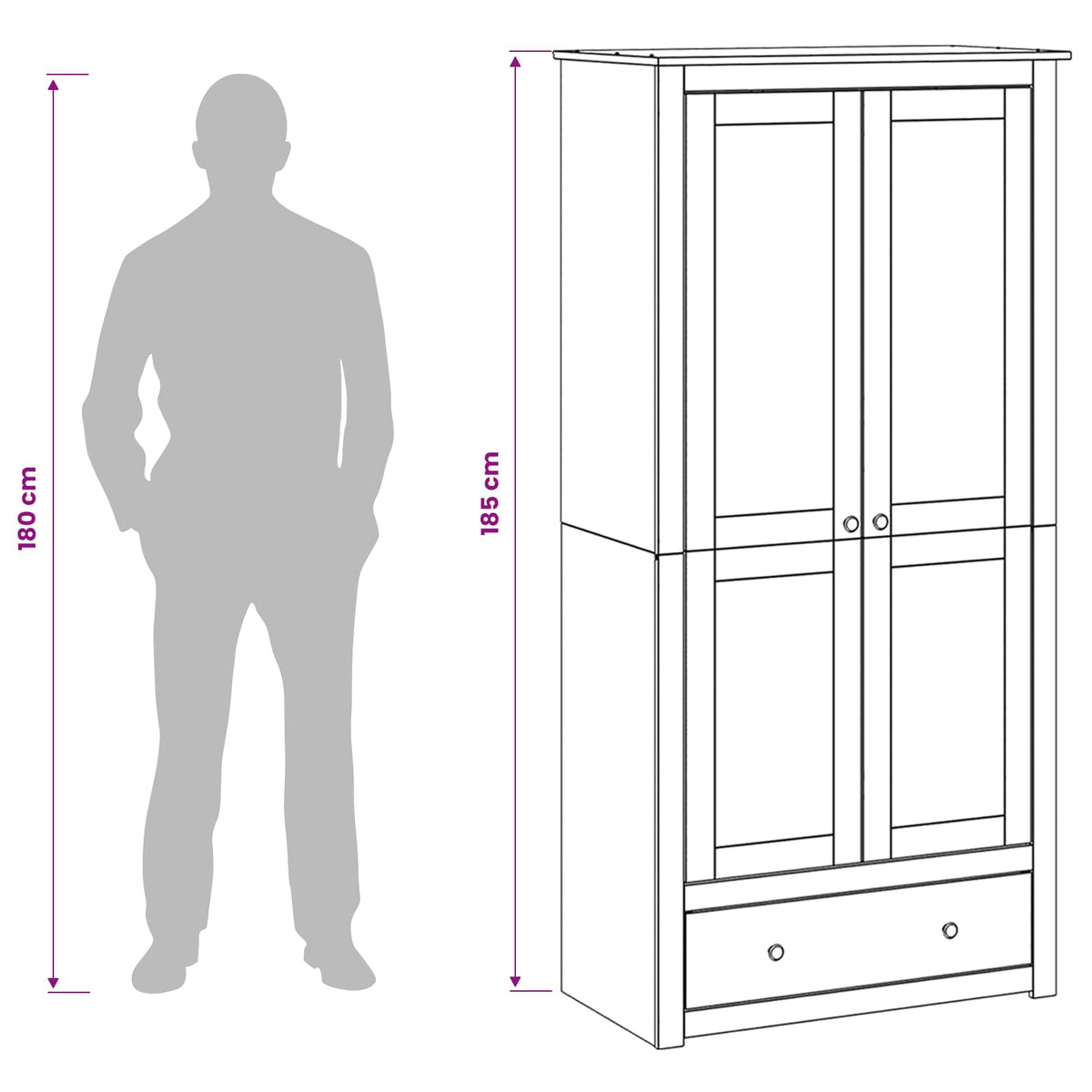 Wardrobe PANAMA Honey 88.5 x 50 x 185 cm Solid Pine Wood