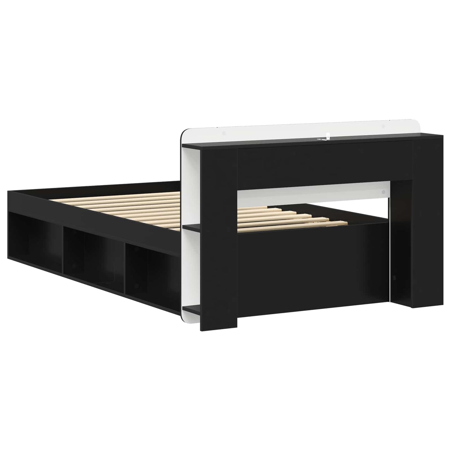 Bed Frame with Storage Black 75 x 190 cm Engineered Wood