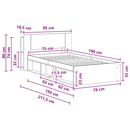 Bed Frame with Storage Grey Sonoma 75 x 190 cm Engineered Wood