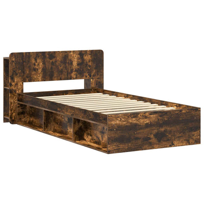 Bed Frame with Storage Smoked Oak 75 x 190 cm Engineered Wood
