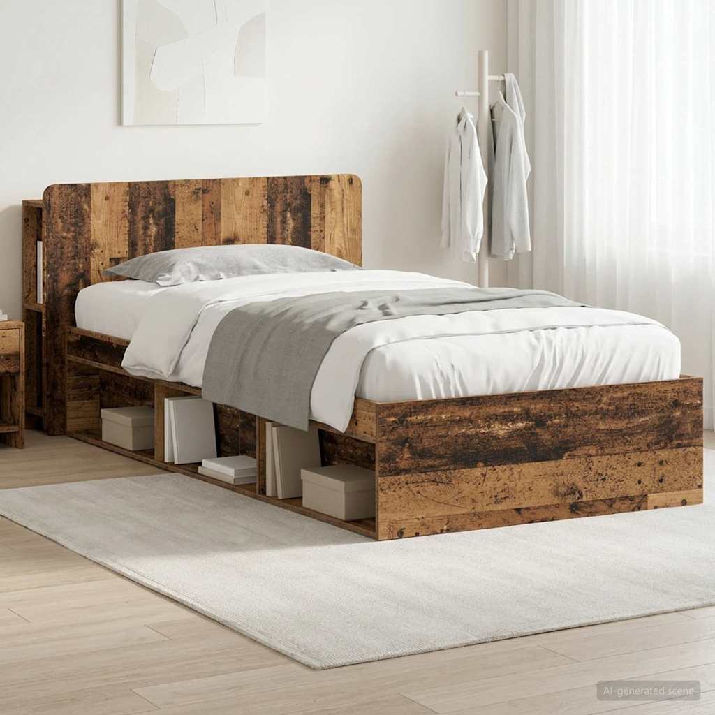 Bed Frame with Storage Old Wood 90 x 190 cm Engineered Wood