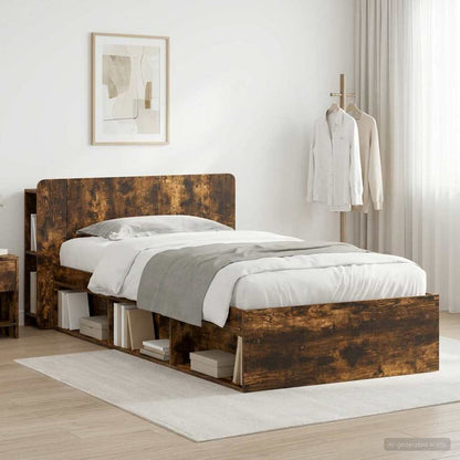 Bed Frame with Storage Smoked Oak 90 x 190 cm Engineered Wood