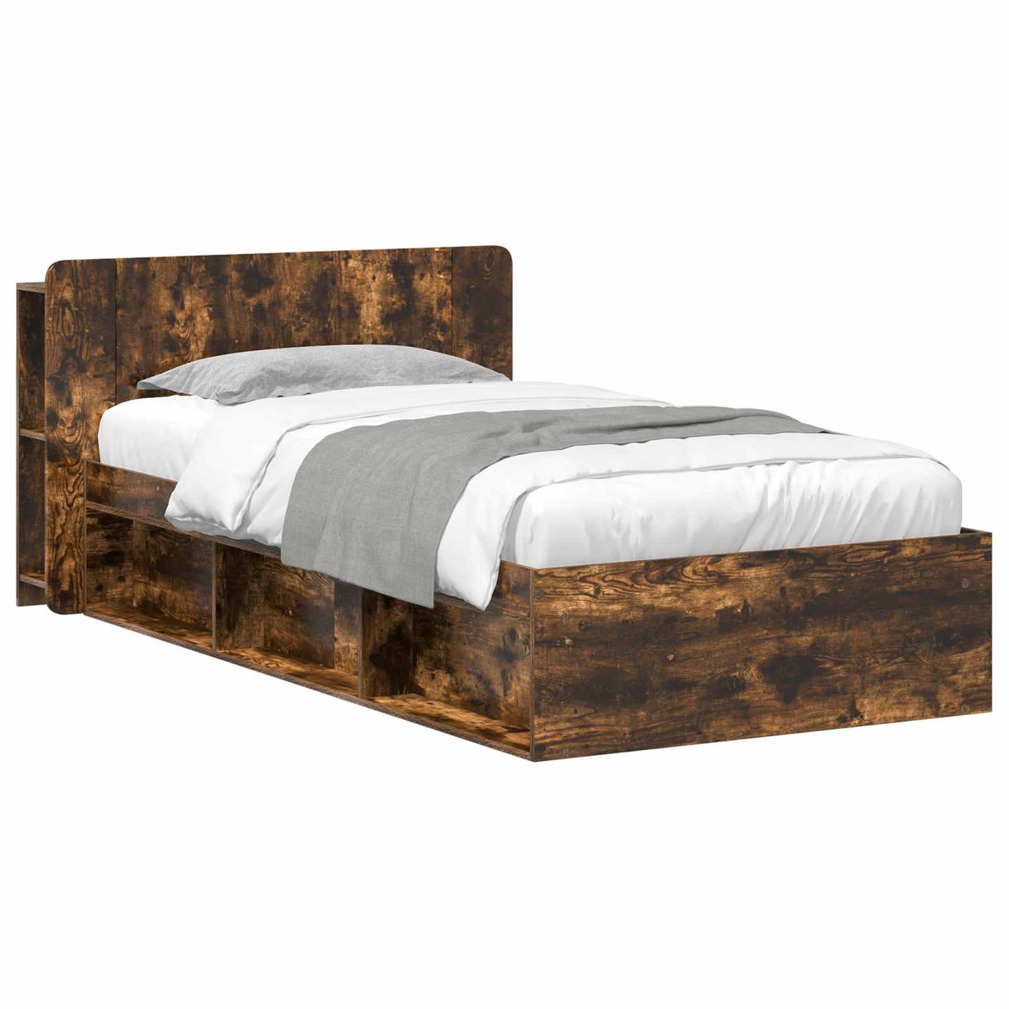 Bed Frame with Storage Smoked Oak 90 x 190 cm Engineered Wood