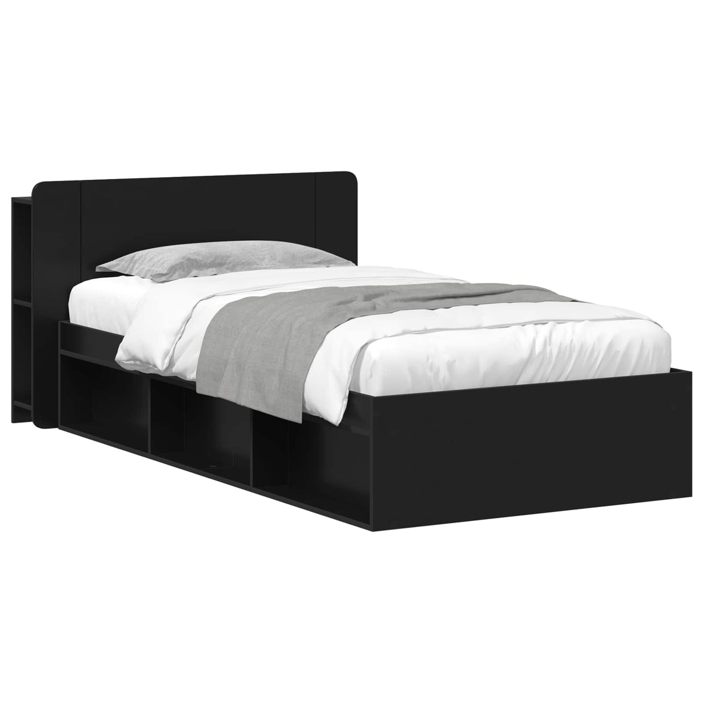 Bed Frame with Storage Black 90 x 200 cm Engineered Wood