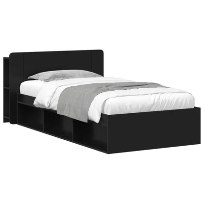 Bed Frame with Storage Black 90 x 200 cm Engineered Wood