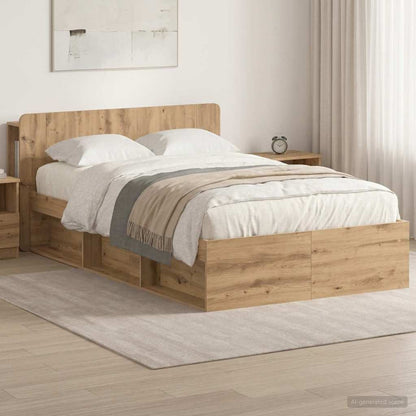 Bed Frame with Storage Artisan Oak 120 x 190 cm Engineered Wood