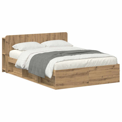 Bed Frame with Storage Artisan Oak 135 x 190 cm Engineered Wood