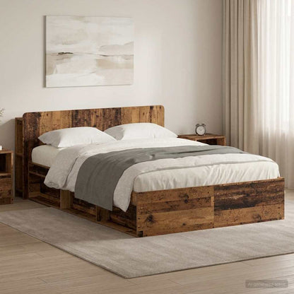 Bed Frame with Storage Old Wood 135 x 190 cm Engineered Wood