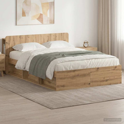Bed Frame with Storage Artisan Oak 140 x 190 cm Engineered Wood
