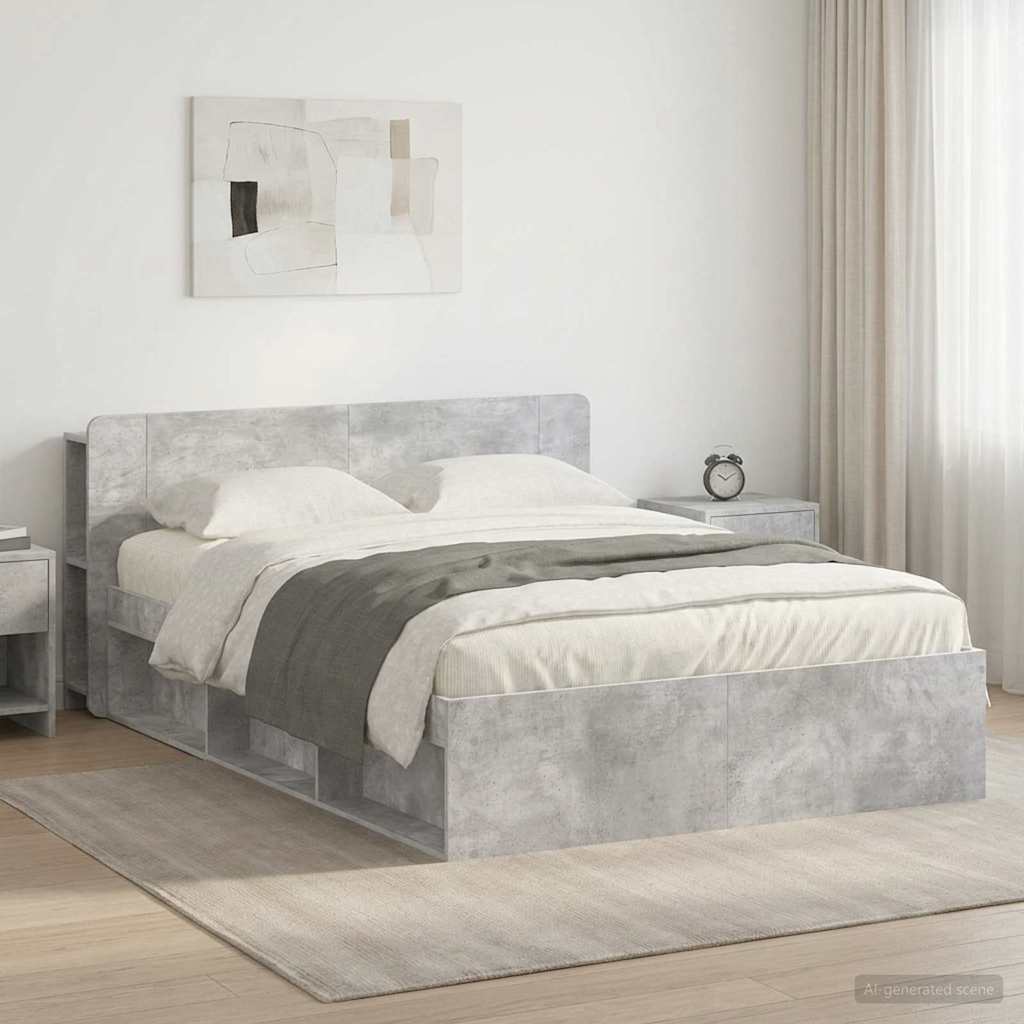 Bed Frame with Storage Concrete Grey 140 x 190 cm