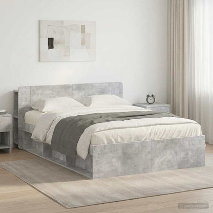 Bed Frame with Storage Concrete Grey 140 x 190 cm