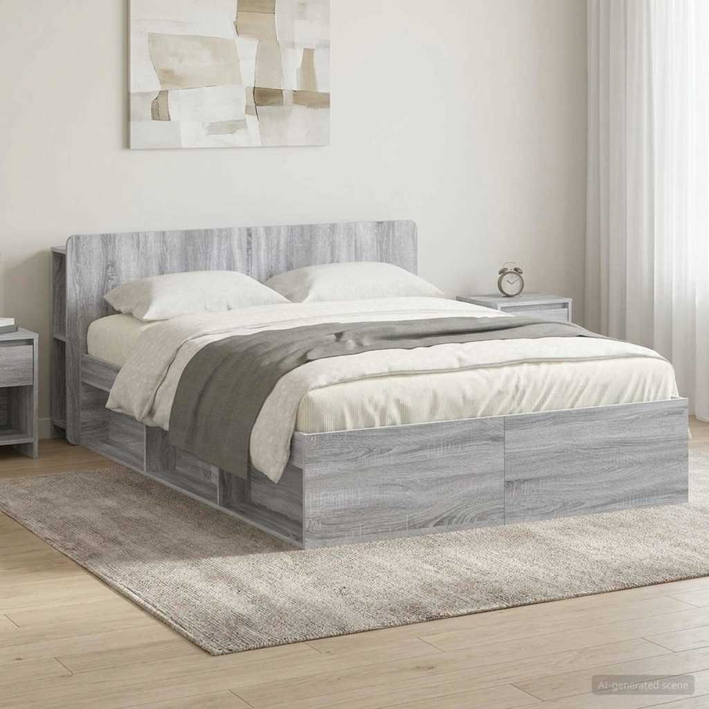 Bed Frame with Storage Grey Sonoma 140 x 190 cm Engineered Wood