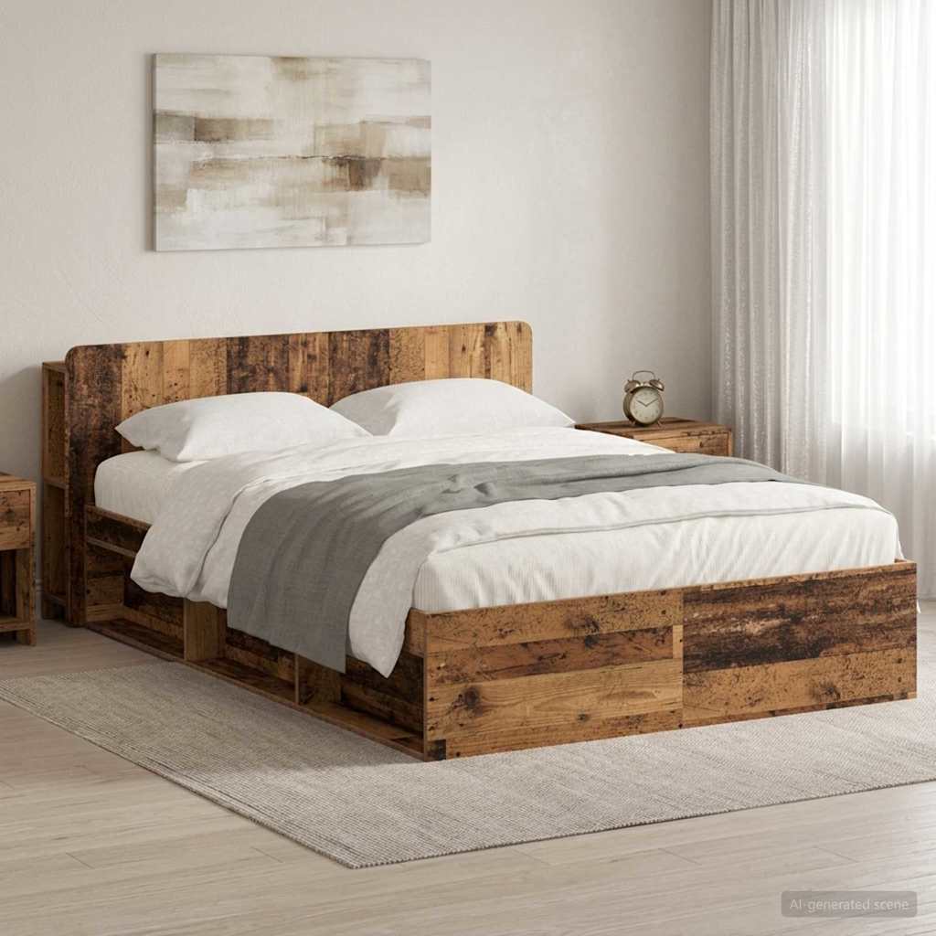 Bed Frame with Storage Old Wood 140 x 190 cm Engineered Wood