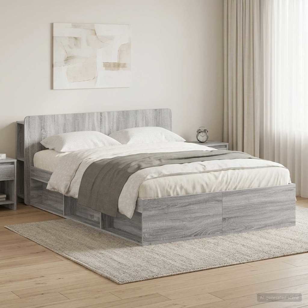 Bed Frame with Storage Grey Sonoma 140 x 200 cm Engineered Wood