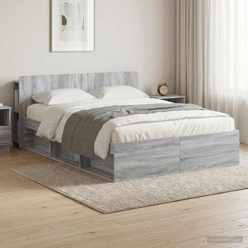 Bed Frame with Storage Grey Sonoma 160 x 200 cm Engineered Wood
