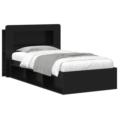 Bed Frame with Storage Black 75 x 190 cm Engineered Wood